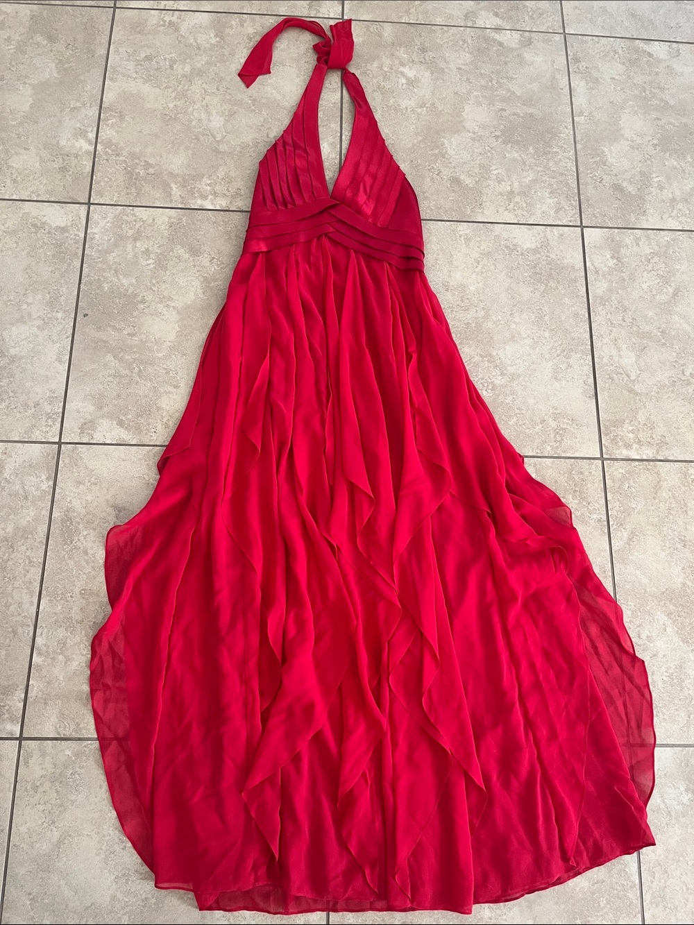 Vintage BCBG MaxAzria Red silk halter dress sexy flowy long Y2K fairy low back